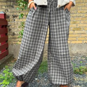 Roxane Balloon Checked Pants - Dusty Army