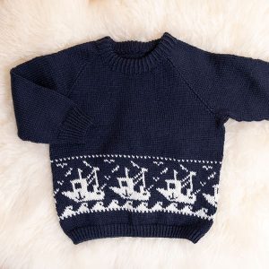 Stickad tröja Fiskebåt – garnpaket i Bluum Pure Eco Baby Wool