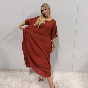 Andrea linendress – Burnt orange
