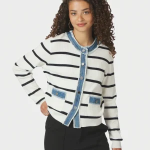 Zelma Stripe Denim Cardigan - Off White