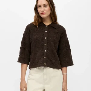 KAISA FLORA 3/4 LO KNIT CARDIGAN - Seal Brown Melange