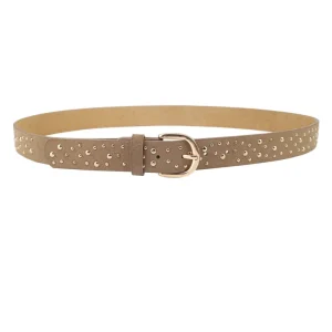 Suede Belt W Gold Studs - Taupe