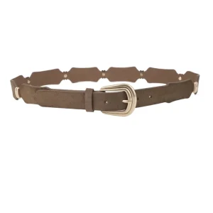 Suede Belt w. Gold Metal - Taupe