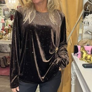 Vendela – Sammetstunika med bling och gulddetalj – Choco