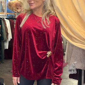 Vendela – Sammetstunika med bling och gulddetalj – Bordo